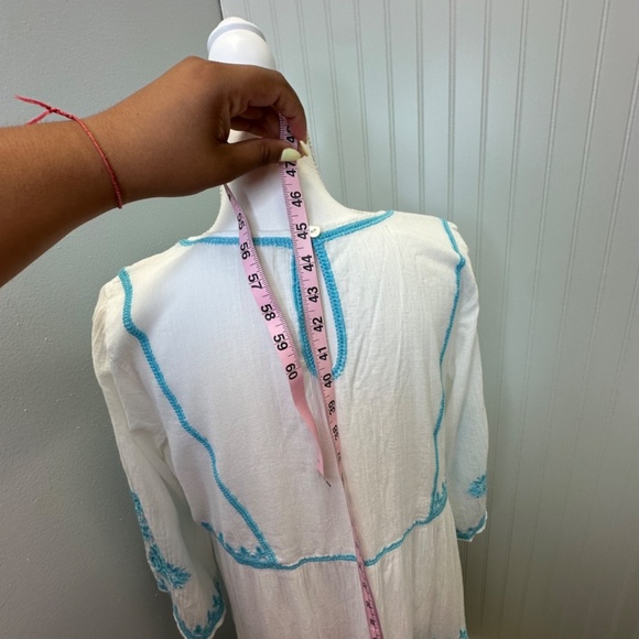 Soft Surroundings White with Blue Embroidered Juniper Dress S:Medium - Picture 6 of 10
